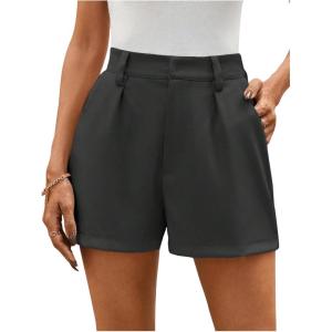 image:imageMakeMeChic Womens Elegant Plaid Shorts Dressy High Waisted Shorts Houndstooth Zipper Wide Leg Mini Shorts Work Casual ShortsGrey