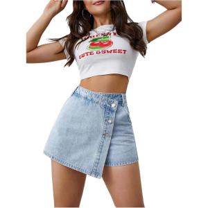 image:imageMakeMeChic Womens Wrap Button Front Denim Skort High Waisted Casual Jean SkortsLight Wash