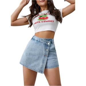 image:imageMakeMeChic Womens Wrap Button Front Denim Skort High Waisted Casual Jean SkortsLight Wash B