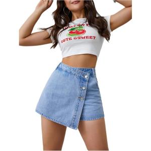 image:imageMakeMeChic Womens Wrap Button Front Denim Skort High Waisted Casual Jean SkortsLight Wash a