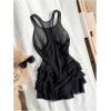 image:imageMakeMeChic Womens Bathing Suit Cover Up Sleeveless Mesh Sheer Tiered Ruffle Dress Beach Cover UpsBlack