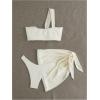 image:imageMakeMeChic Womens 3 Piece One Shoulder Textured High Cut Bikini Set with Tie Side Cover UpsApricot