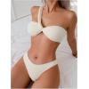 image:imageMakeMeChic Womens 3 Piece One Shoulder Textured High Cut Bikini Set with Tie Side Cover UpsApricot