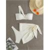 image:imageMakeMeChic Womens 3 Piece One Shoulder Textured High Cut Bikini Set with Tie Side Cover UpsApricot
