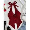 image:imageMakeMeChic Womens Backless Halter Top Twist Deep V Neck Sexy Cute Summer Tank TopBuckle Burgundy