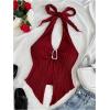 image:imageMakeMeChic Womens Backless Halter Top Twist Deep V Neck Sexy Cute Summer Tank TopBuckle Burgundy