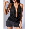 image:imageMakeMeChic Womens Going Out Cowl Neck Tops Rave Open Back Backless Top Sheer Mesh Halter TopBlack