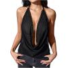 image:imageMakeMeChic Womens Going Out Cowl Neck Tops Rave Open Back Backless Top Sheer Mesh Halter TopBlack