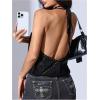 image:imageMakeMeChic Womens Going Out Cowl Neck Tops Rave Open Back Backless Top Sheer Mesh Halter TopBlack
