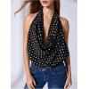 image:imageMakeMeChic Womens Going Out Cowl Neck Tops Rave Open Back Backless Top Sheer Mesh Halter TopBlack Polka Dots