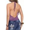 image:imageMakeMeChic Womens Going Out Cowl Neck Tops Rave Open Back Backless Top Sheer Mesh Halter TopPurple