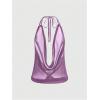 image:imageMakeMeChic Womens Going Out Cowl Neck Tops Rave Open Back Backless Top Sheer Mesh Halter TopPurple