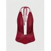 image:imageMakeMeChic Womens Going Out Cowl Neck Tops Rave Open Back Backless Top Sheer Mesh Halter TopRed