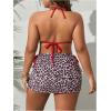 image:imageMakeMeChic Womens Plus Size 3 Piece Leopard Print Triangle Backless String Bikini Set with Ruched Cover Up Skirt Red XLarge Plus
