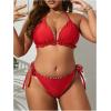 image:imageMakeMeChic Womens Plus Size 3 Piece Leopard Print Triangle Backless String Bikini Set with Ruched Cover Up Skirt Red XLarge Plus