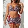 image:imageMakeMeChic Womens Plus Size 3 Piece Leopard Print Triangle Backless String Bikini Set with Ruched Cover Up Skirt Red XLarge Plus