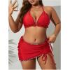 image:imageMakeMeChic Womens Plus Size 3 Piece Leopard Print Triangle Backless String Bikini Set with Ruched Cover Up Skirt Red XLarge Plus