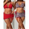 image:imageMakeMeChic Womens Plus Size 3 Piece Leopard Print Triangle Backless String Bikini Set with Ruched Cover Up Skirt Red XLarge Plus