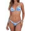 image:imageMakeMeChic Womens Polka Dots Triangle Thong Bikini Sets Floral Cute Bathing Suit SwimsuitsBlueWhite