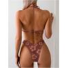 image:imageMakeMeChic Womens Polka Dots Triangle Thong Bikini Sets Floral Cute Bathing Suit SwimsuitsFloral Print Brown