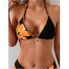 image:imageMakeMeChic Womens Polka Dots Triangle Thong Bikini Sets Floral Cute Bathing Suit SwimsuitsOrange Black