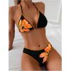 image:imageMakeMeChic Womens Polka Dots Triangle Thong Bikini Sets Floral Cute Bathing Suit SwimsuitsOrange Black