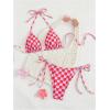 image:imageMakeMeChic Womens Polka Dots Triangle Thong Bikini Sets Floral Cute Bathing Suit SwimsuitsPlaid Red White