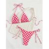 image:imageMakeMeChic Womens Polka Dots Triangle Thong Bikini Sets Floral Cute Bathing Suit SwimsuitsPlaid Red White