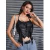 image:imageMakeMeChic Womens Western Fringe PU Leather Halter Corset Top Cowgirl Lace Up Tie Back Rave Festival TopsBlack