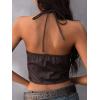 image:imageMakeMeChic Womens Western Fringe PU Leather Halter Corset Top Cowgirl Lace Up Tie Back Rave Festival TopsCoffee Brown