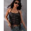 image:imageMakeMeChic Womens Western Fringe PU Leather Halter Corset Top Cowgirl Lace Up Tie Back Rave Festival TopsCoffee Brown