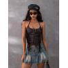 image:imageMakeMeChic Womens Western Fringe PU Leather Halter Corset Top Cowgirl Lace Up Tie Back Rave Festival TopsCoffee Brown