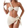 image:imageMakeMeChic Womens 3 Piece One Shoulder Textured High Cut Bikini Set with Tie Side Cover UpsApricot