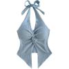 image:imageMakeMeChic Womens Backless Halter Top Twist Deep V Neck Sexy Cute Summer Tank TopLight Blue