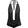 image:imageMakeMeChic Womens Going Out Cowl Neck Tops Rave Open Back Backless Top Sheer Mesh Halter TopBlack