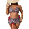 image:imageMakeMeChic Womens Plus Size 3 Piece Leopard Print Triangle Backless String Bikini Set with Ruched Cover Up Skirt Red XLarge Plus