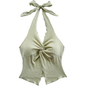 image:imageMakeMeChic Womens Backless Halter Top Twist Deep V Neck Sexy Cute Summer Tank TopMint Green