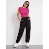 image:imageMakeMeChic Womens Cap Sleeve Round Neck Rib Knit Top T Shirt Slim Crop Tee Hot Pink M