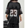 image:imageMakeMeChic Womens Floral Lace Jersey Tops Graphic V Neck 34 Sleeve Oversized Y2k Tee ShirtBlack