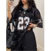 image:imageMakeMeChic Womens Floral Lace Jersey Tops Graphic V Neck 34 Sleeve Oversized Y2k Tee ShirtBlack