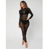 image:imageMakeMeChic Womens Long Sleeve Cut Out Back Sheer Mesh Skinny Jumpsuit Black S