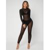 image:imageMakeMeChic Womens Long Sleeve Cut Out Back Sheer Mesh Skinny Jumpsuit Black S