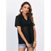 image:imageMakeMeChic Womens Plus Size Mesh Sheer Button Down Collared Short Sleeve Blouse Shirt TopBlack