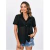 image:imageMakeMeChic Womens Plus Size Mesh Sheer Button Down Collared Short Sleeve Blouse Shirt TopBlack