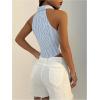 image:imageMakeMeChic Womens Sleeveless Striped Print Button Up Collared Neck Slim Tops Work Office Shirt Crop Tank TopsBlue