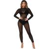 image:imageMakeMeChic Womens Long Sleeve Cut Out Back Sheer Mesh Skinny Jumpsuit Black S