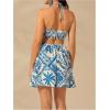 image:imageMakeMeChic Womens Summer Tropical Print Mini Dress Sundress 2025 Halter Backless Cut Out Short DressesBlue and White