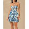 image:imageMakeMeChic Womens Summer Tropical Print Mini Dress Sundress 2025 Halter Backless Cut Out Short DressesBlue and White