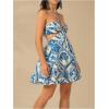 image:imageMakeMeChic Womens Summer Tropical Print Mini Dress Sundress 2025 Halter Backless Cut Out Short DressesBlue and White