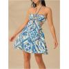 image:imageMakeMeChic Womens Summer Tropical Print Mini Dress Sundress 2025 Halter Backless Cut Out Short DressesBlue and White
